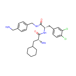 NCc1ccc(CNC(=O)[C@H](Cc2ccc(Cl)c(Cl)c2)NC(=O)[C@H](N)CC2CCCCC2)cc1 ZINC000206304297