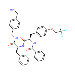 NCc1ccc(CNC(=O)[C@H](Cc2ccccc2)NC(=O)[C@@H](Cc2ccc(OCC(F)(F)F)cc2)NC(=O)c2ccccc2)cc1 ZINC000206334558