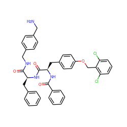 NCc1ccc(CNC(=O)[C@H](Cc2ccccc2)NC(=O)[C@@H](Cc2ccc(OCc3c(Cl)cccc3Cl)cc2)NC(=O)c2ccccc2)cc1 ZINC000206336627