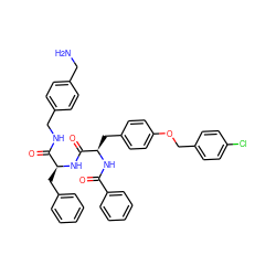 NCc1ccc(CNC(=O)[C@H](Cc2ccccc2)NC(=O)[C@@H](Cc2ccc(OCc3ccc(Cl)cc3)cc2)NC(=O)c2ccccc2)cc1 ZINC000206337052