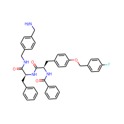 NCc1ccc(CNC(=O)[C@H](Cc2ccccc2)NC(=O)[C@@H](Cc2ccc(OCc3ccc(F)cc3)cc2)NC(=O)c2ccccc2)cc1 ZINC000206337182