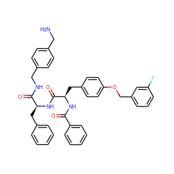 NCc1ccc(CNC(=O)[C@H](Cc2ccccc2)NC(=O)[C@@H](Cc2ccc(OCc3cccc(F)c3)cc2)NC(=O)c2ccccc2)cc1 ZINC000206304917