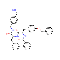 NCc1ccc(CNC(=O)[C@H](Cc2ccccc2)NC(=O)[C@@H](Cc2ccc(OCc3ccccc3)cc2)NC(=O)c2ccccc2)cc1 ZINC000206301036