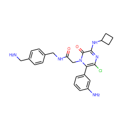 NCc1ccc(CNC(=O)Cn2c(-c3cccc(N)c3)c(Cl)nc(NC3CCC3)c2=O)cc1 ZINC000028709917