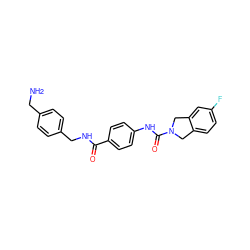 NCc1ccc(CNC(=O)c2ccc(NC(=O)N3Cc4ccc(F)cc4C3)cc2)cc1 ZINC000166892518