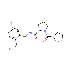 NCc1ccc(Cl)cc1CNC(=O)[C@@H]1CCCN1C(=O)[C@H]1CCCO1 ZINC000209414435