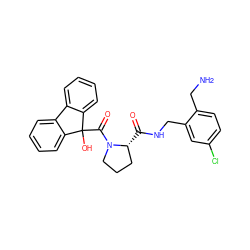 NCc1ccc(Cl)cc1CNC(=O)[C@@H]1CCCN1C(=O)C1(O)c2ccccc2-c2ccccc21 ZINC000013641349