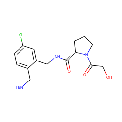 NCc1ccc(Cl)cc1CNC(=O)[C@@H]1CCCN1C(=O)CO ZINC000028360771