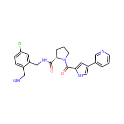 NCc1ccc(Cl)cc1CNC(=O)[C@@H]1CCCN1C(=O)c1cc(-c2cccnc2)c[nH]1 ZINC000209409548