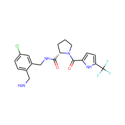 NCc1ccc(Cl)cc1CNC(=O)[C@@H]1CCCN1C(=O)c1ccc(C(F)(F)F)[nH]1 ZINC000209406710