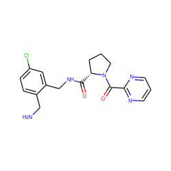 NCc1ccc(Cl)cc1CNC(=O)[C@@H]1CCCN1C(=O)c1ncccn1 ZINC000209415450