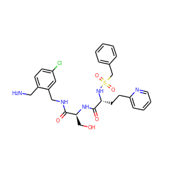 NCc1ccc(Cl)cc1CNC(=O)[C@H](CO)NC(=O)[C@@H](CCc1ccccn1)NS(=O)(=O)Cc1ccccc1 ZINC000028706238