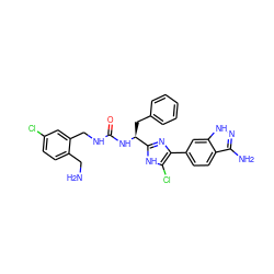 NCc1ccc(Cl)cc1CNC(=O)N[C@@H](Cc1ccccc1)c1nc(-c2ccc3c(N)n[nH]c3c2)c(Cl)[nH]1 ZINC000115466654