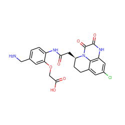 NCc1ccc(NC(=O)C[C@@H]2CCc3cc(Cl)cc4[nH]c(=O)c(=O)n2c34)c(OCC(=O)O)c1 ZINC000003809691