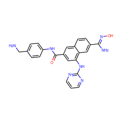 NCc1ccc(NC(=O)c2cc(Nc3ncccn3)c3cc(/C(N)=N/O)ccc3c2)cc1 ZINC000038475976