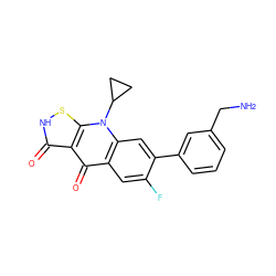 NCc1cccc(-c2cc3c(cc2F)c(=O)c2c(=O)[nH]sc2n3C2CC2)c1 ZINC000028572107