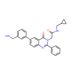 NCc1cccc(-c2ccc3nc(-c4ccccc4)n(CC(=O)NCC4CC4)c(=O)c3c2)c1 ZINC000071340916