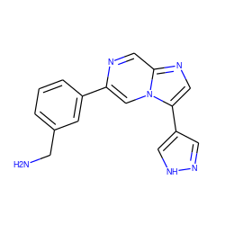 NCc1cccc(-c2cn3c(-c4cn[nH]c4)cnc3cn2)c1 ZINC000053294485