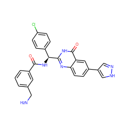 NCc1cccc(C(=O)N[C@@H](c2ccc(Cl)cc2)c2nc3ccc(-c4cn[nH]c4)cc3c(=O)[nH]2)c1 ZINC000095592630