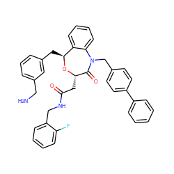 NCc1cccc(C[C@@H]2O[C@@H](CC(=O)NCc3ccccc3F)C(=O)N(Cc3ccc(-c4ccccc4)cc3)c3ccccc32)c1 ZINC000044360892