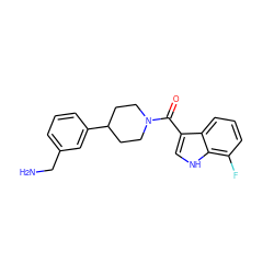 NCc1cccc(C2CCN(C(=O)c3c[nH]c4c(F)cccc34)CC2)c1 ZINC000028472015