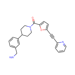 NCc1cccc(C2CCN(C(=O)c3ccc(C#Cc4ccccn4)o3)CC2)c1 ZINC000073280717