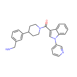 NCc1cccc(C2CCN(C(=O)c3cn(-c4cccnc4)c4ccccc34)CC2)c1 ZINC000028465612