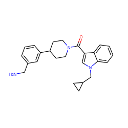 NCc1cccc(C2CCN(C(=O)c3cn(CC4CC4)c4ccccc34)CC2)c1 ZINC000028470469