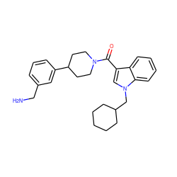 NCc1cccc(C2CCN(C(=O)c3cn(CC4CCCCC4)c4ccccc34)CC2)c1 ZINC000028475895