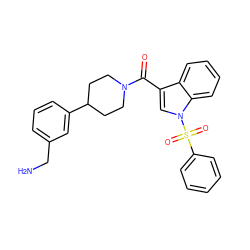 NCc1cccc(C2CCN(C(=O)c3cn(S(=O)(=O)c4ccccc4)c4ccccc34)CC2)c1 ZINC000028470255