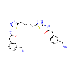 NCc1cccc(CC(=O)Nc2nnc(CCCCc3nnc(NC(=O)Cc4cccc(CN)c4)s3)s2)c1 ZINC000169698216