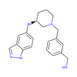 NCc1cccc(CN2CCC[C@H](Nc3ccc4[nH]ncc4c3)C2)c1 ZINC000114334129