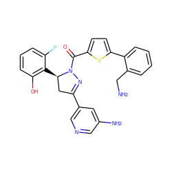 NCc1ccccc1-c1ccc(C(=O)N2N=C(c3cncc(N)c3)C[C@H]2c2c(O)cccc2F)s1 ZINC000071335161