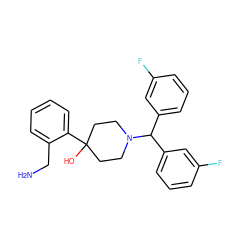 NCc1ccccc1C1(O)CCN(C(c2cccc(F)c2)c2cccc(F)c2)CC1 ZINC000096318634