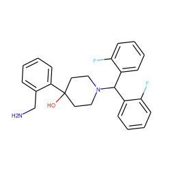 NCc1ccccc1C1(O)CCN(C(c2ccccc2F)c2ccccc2F)CC1 ZINC000028817227