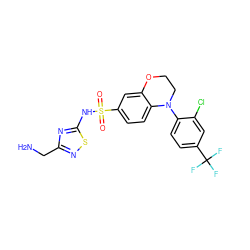NCc1nsc(NS(=O)(=O)c2ccc3c(c2)OCCN3c2ccc(C(F)(F)F)cc2Cl)n1 ZINC000205719714