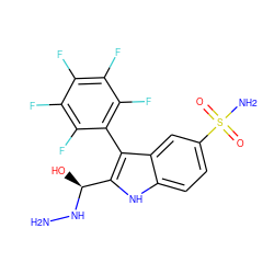 NN[C@@H](O)c1[nH]c2ccc(S(N)(=O)=O)cc2c1-c1c(F)c(F)c(F)c(F)c1F ZINC000049051852