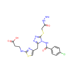 NNC(=O)CSc1nnc(Cc2csc(NCCC(=O)O)n2)n1NC(=O)c1ccc(Cl)cc1 ZINC000028815578