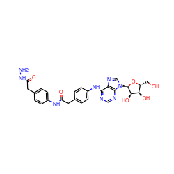 NNC(=O)Cc1ccc(NC(=O)Cc2ccc(Nc3ncnc4c3ncn4[C@H]3O[C@H](CO)[C@@H](O)[C@H]3O)cc2)cc1 ZINC000049766984