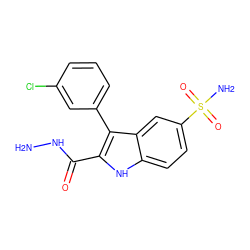 NNC(=O)c1[nH]c2ccc(S(N)(=O)=O)cc2c1-c1cccc(Cl)c1 ZINC000040918623