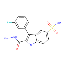 NNC(=O)c1[nH]c2ccc(S(N)(=O)=O)cc2c1-c1cccc(F)c1 ZINC000040917210