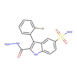 NNC(=O)c1[nH]c2ccc(S(N)(=O)=O)cc2c1-c1ccccc1Br ZINC000040973754