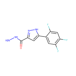 NNC(=O)c1cc(-c2cc(F)c(F)cc2F)[nH]n1 ZINC000064600539