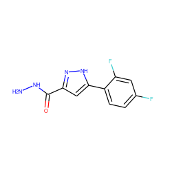 NNC(=O)c1cc(-c2ccc(F)cc2F)[nH]n1 ZINC000064649406