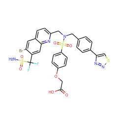 NS(=O)(=O)C(F)(F)c1cc2nc(CN(Cc3ccc(-c4csnn4)cc3)S(=O)(=O)c3ccc(OCC(=O)O)cc3)ccc2cc1Br ZINC000095549754