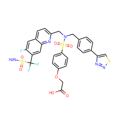 NS(=O)(=O)C(F)(F)c1cc2nc(CN(Cc3ccc(-c4csnn4)cc3)S(=O)(=O)c3ccc(OCC(=O)O)cc3)ccc2cc1F ZINC000082157579