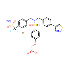 NS(=O)(=O)C(F)(F)c1ccc(CN(Cc2ccc(-c3csnn3)cc2)S(=O)(=O)c2ccc(OCC(=O)O)cc2)cc1Br ZINC000082165167