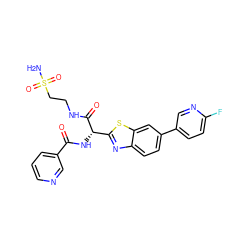 NS(=O)(=O)CCNC(=O)[C@@H](NC(=O)c1cccnc1)c1nc2ccc(-c3ccc(F)nc3)cc2s1 ZINC000144142455