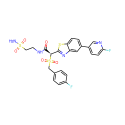 NS(=O)(=O)CCNC(=O)[C@@H](c1nc2cc(-c3ccc(F)nc3)ccc2s1)S(=O)(=O)Cc1ccc(F)cc1 ZINC000143973139