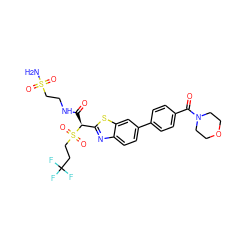 NS(=O)(=O)CCNC(=O)[C@@H](c1nc2ccc(-c3ccc(C(=O)N4CCOCC4)cc3)cc2s1)S(=O)(=O)CCC(F)(F)F ZINC000261100397